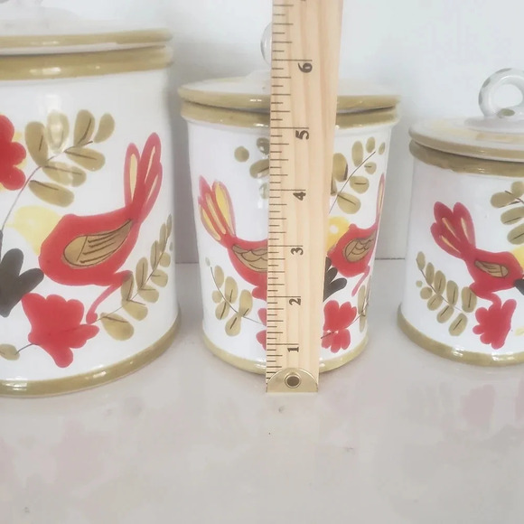 Italian Pottery set of 3 Lidded Hand Painted  Canisters. - Picture 8 of 9